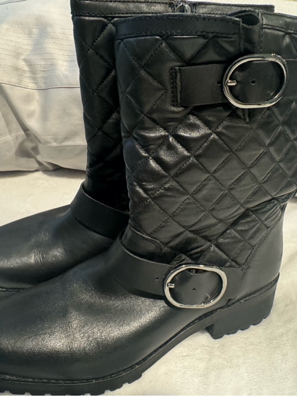 Michael Kors Black Quilted Leather Mid-Calf Heeled Boots